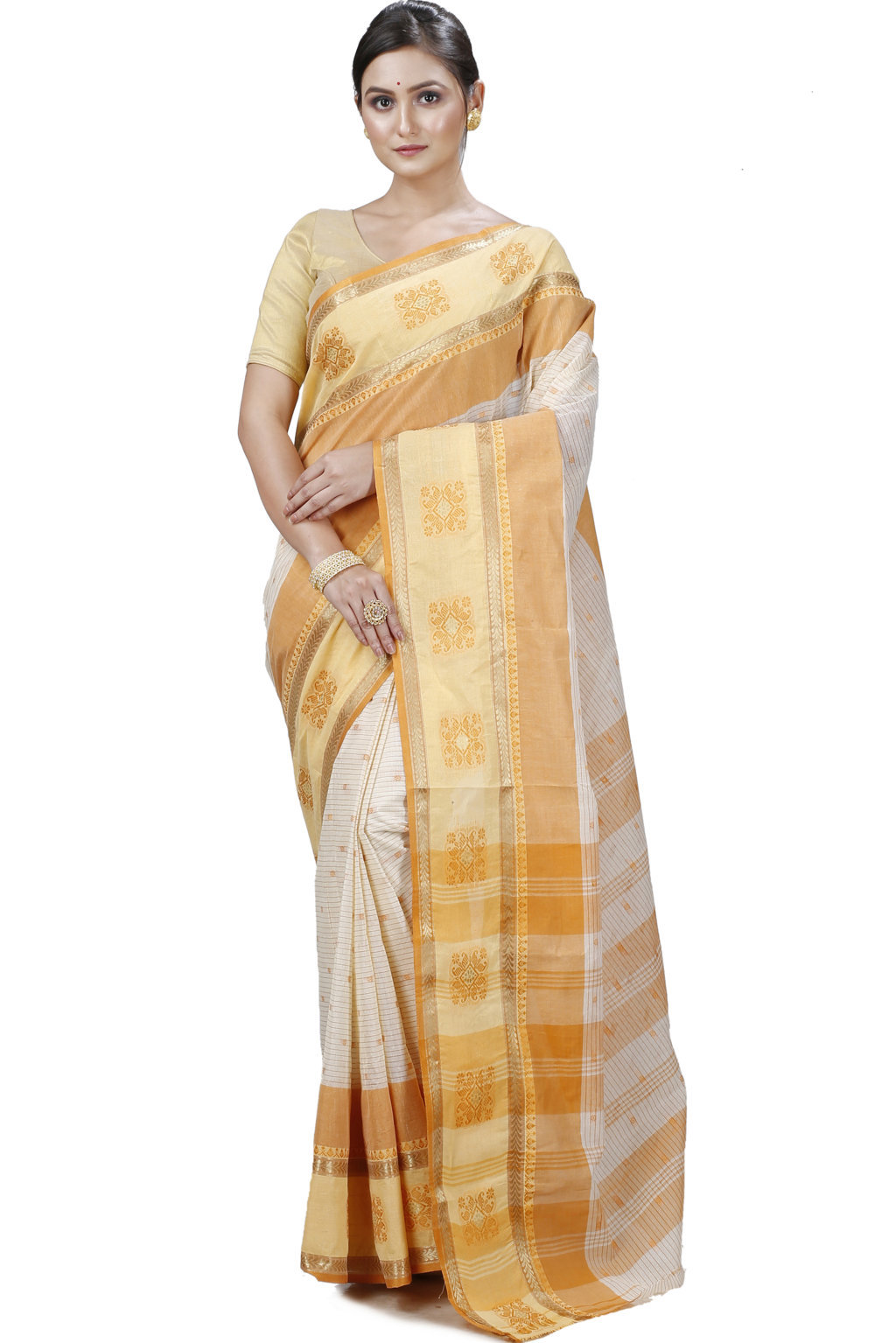 Yellow Pure Cotton Uma Tant Saree (1144)